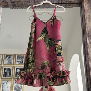 Floral Pink Mini Dress with Ruffle Hem